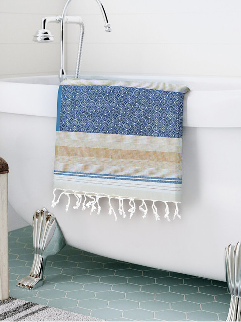 

Story@home Blue & Beige Printed Pure Cotton 200 GSM Bath Towel