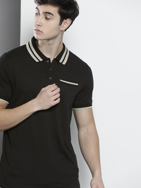 

Tommy Hilfiger Men Black Polo Collar T-shirt