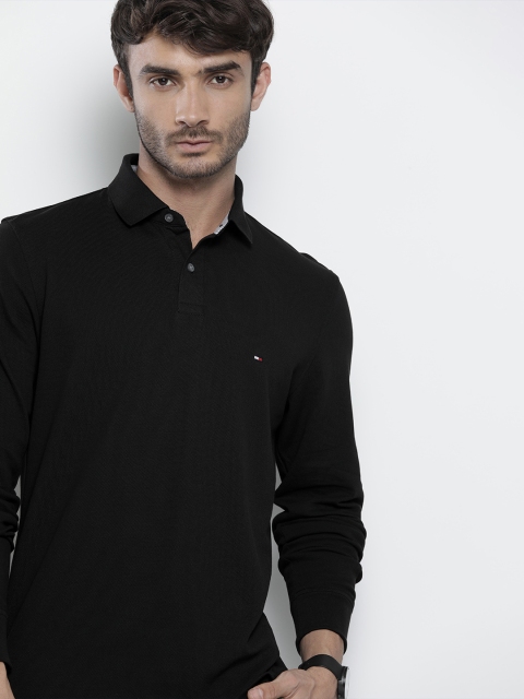 

Tommy Hilfiger Men Black Solid Polo Collar T-shirt