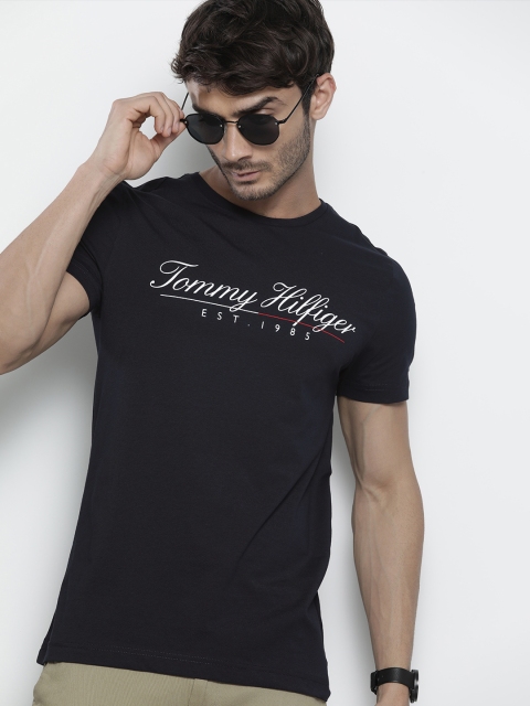 

Tommy Hilfiger Men Navy Blue & White Printed T-shirt