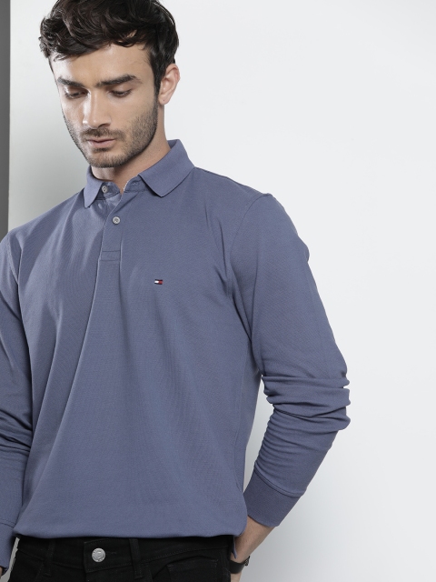 

Tommy Hilfiger Men Blue Solid Polo Collar T-shirt