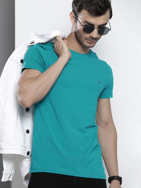 

Tommy Hilfiger Men Teal Green Solid Slim Fit T-shirt