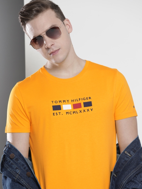 

Tommy Hilfiger Men Mustard Yellow Embroidered Pure Cotton T-shirt