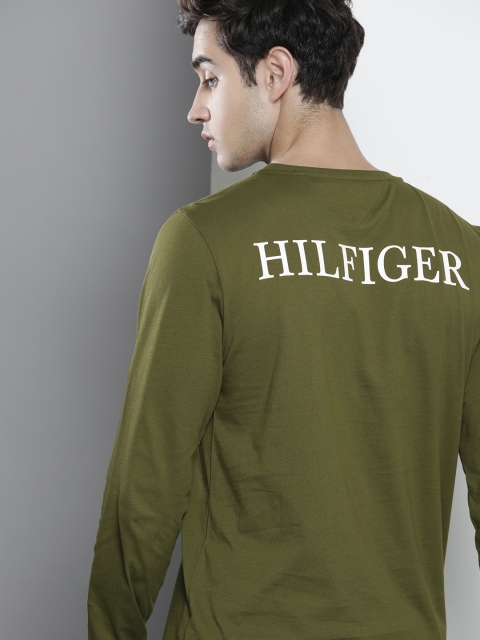 

Tommy Hilfiger Men Olive Green & White Printed T-shirt