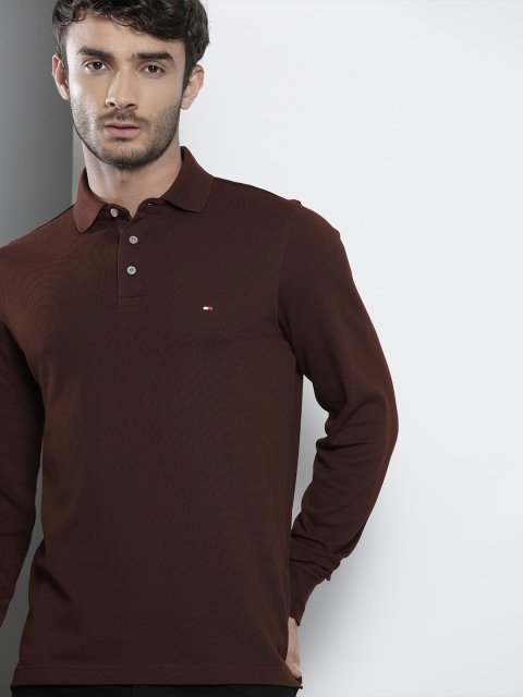 

Tommy Hilfiger Men Brown Solid Polo Collar Slim Fit Casual T-shirt