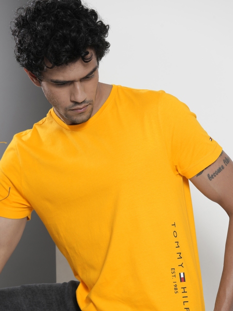 

Tommy Hilfiger Men Mustard Yellow Placement Print Pure Cotton T-shirt