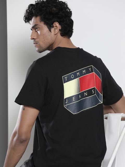 

Tommy Hilfiger Men Black Back Brand Logo Printed Pure Cotton T-shirt