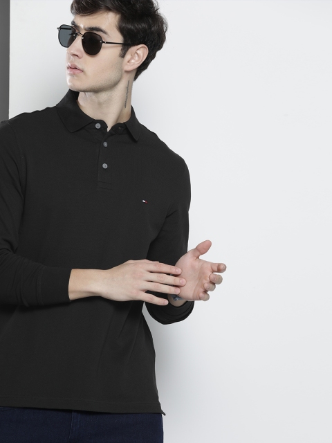

Tommy Hilfiger Men Black Solid Polo Collar Slim Fit T-shirt