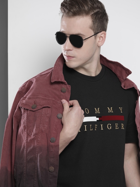 

Tommy Hilfiger Men Black Brand Logo Embroidered Organic Cotton T-shirt
