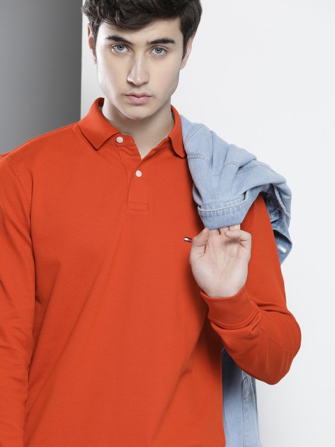 

Tommy Hilfiger Men Coral Red Polo Collar Organic Cotton T-shirt
