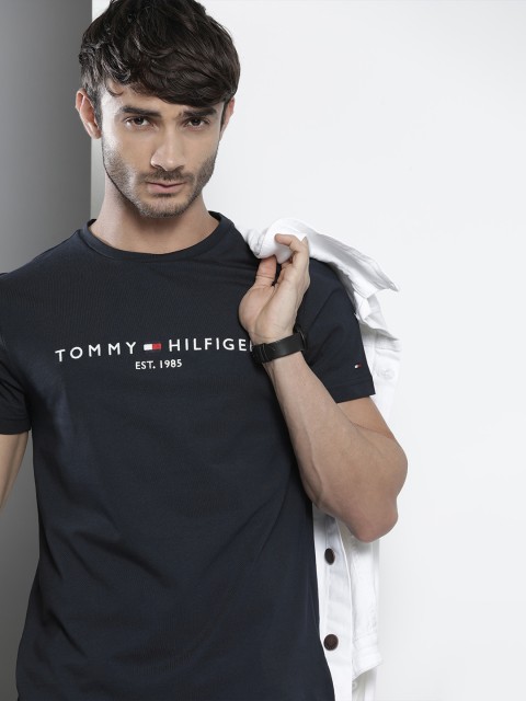 

Tommy Hilfiger Men Navy Blue Embroidered Pure Cotton T-shirt