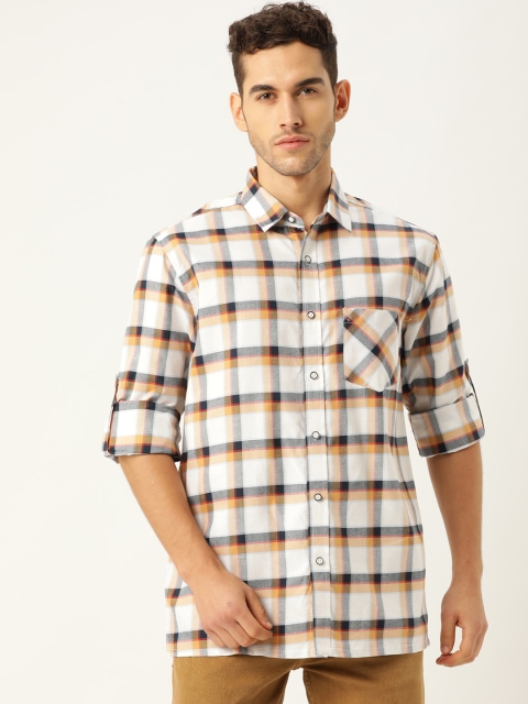 

STROP Men White Tartan Checks Opaque Checked Casual Shirt