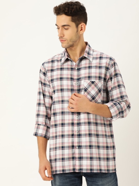 

STROP Men White Tartan Checks Opaque Checked Casual Shirt