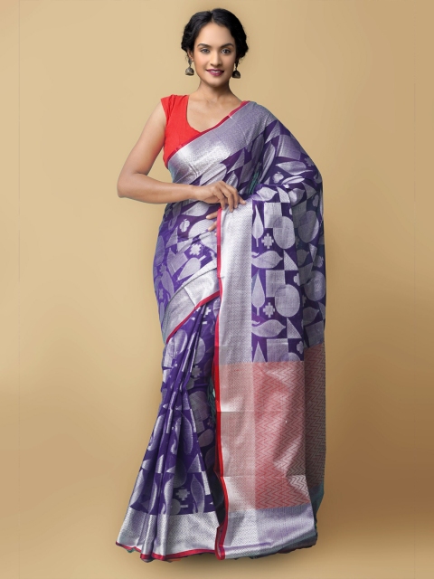 

Unnati Silks Women Violet & Silver-Toned Bangalore Sico Saree