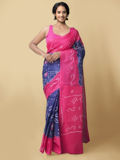 

Unnati Silks Women Violet & Pink Handloom Sustainable Pure Bandhani Cotton Saree