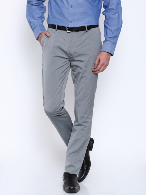 

Indigo Nation Men Grey Solid Ultra Slim Fit Flat-Front Formal Trousers