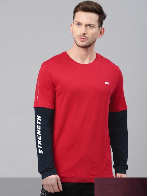 

HRX by Hrithik Roshan Men Pack of 2 Solid Pure Cotton T-shirts, Burgundy