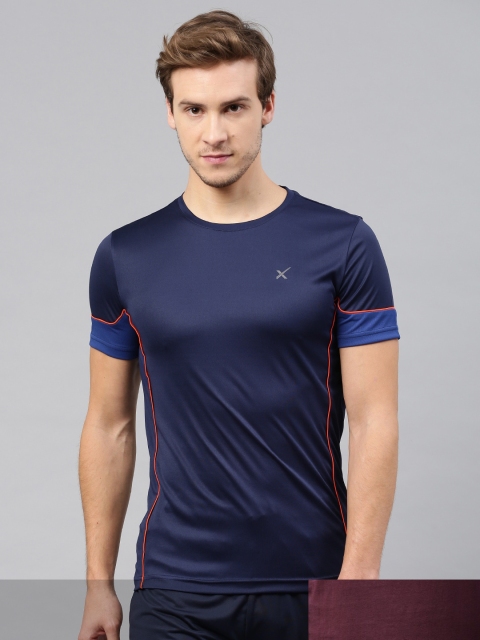 

HRX by Hrithik Roshan Men Pack of 2 Burgundy Blue Solid Round Neck Pure Cotton T-shirt