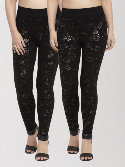 

KLOTTHE Women Pack Of 2 Black & Golden Printed Skinny Fit Jeggings