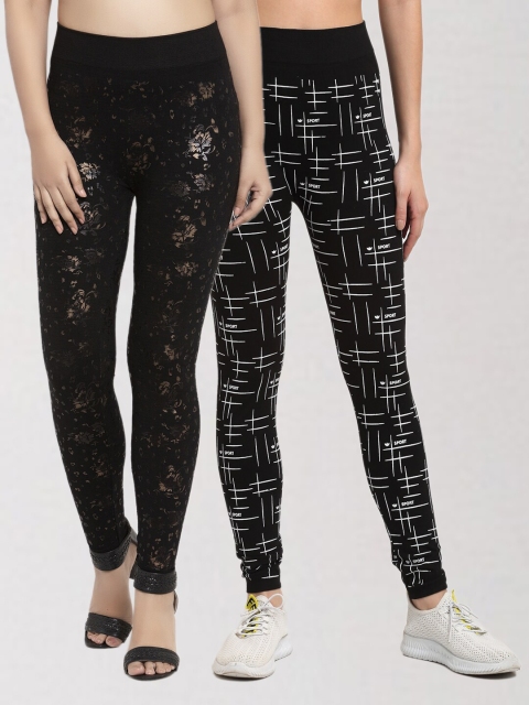 

KLOTTHE Women Pack Of 2 Black Printed Skinny Fit Jeggings