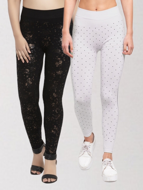 

KLOTTHE Women Pack Of 2 Black & White Skinny Fit Jeggings