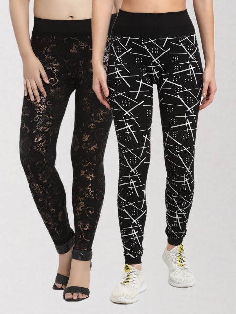

KLOTTHE Women Black Pack of 2 Printed Skinny Fit Jeggings