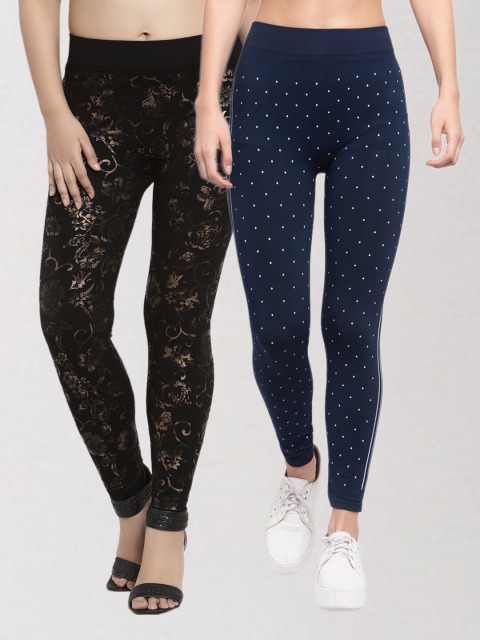 

KLOTTHE Women Multicoloured Pack of 2 Printed Skinny Fit Jeggings, Multi