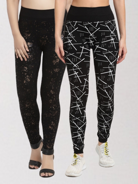 

KLOTTHE Women Pack Of 2 Black Printed Skinny Fit Jeggings