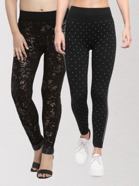

KLOTTHE Women Set of 2 Skinny Fit Jeggings, Black