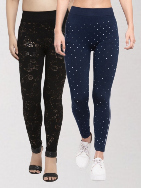

KLOTTHE Women Multicoloured Pack of 2 Printed Skinny Fit Jeggings, Multi
