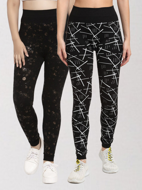 

KLOTTHE Women Black Pack of 2 Printed Skinny Fit Jeggings
