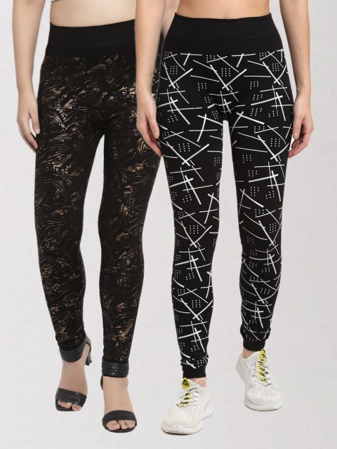 

KLOTTHE Women Set of 2 Multi Printed Skinny Fit Jeggings