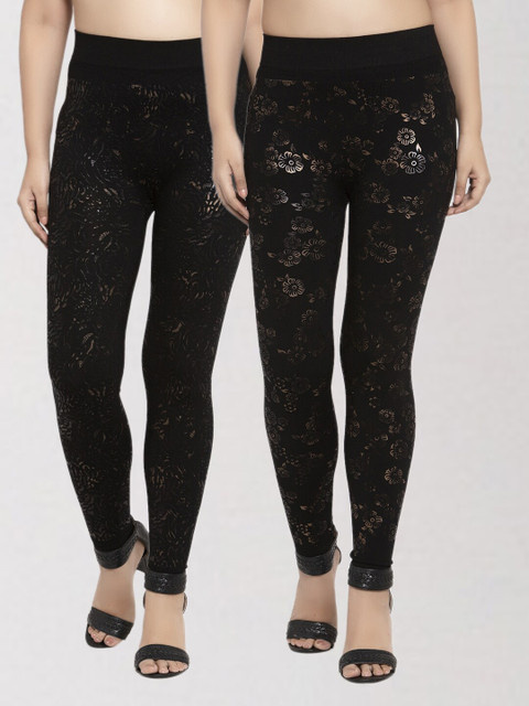 

KLOTTHE Women Black Pack of 2 Printed Skinny Fit Jeggings