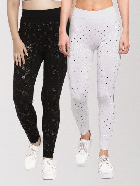 

KLOTTHE Women Pack Of 2 Black & White Printed Skinny Fit Jeggings