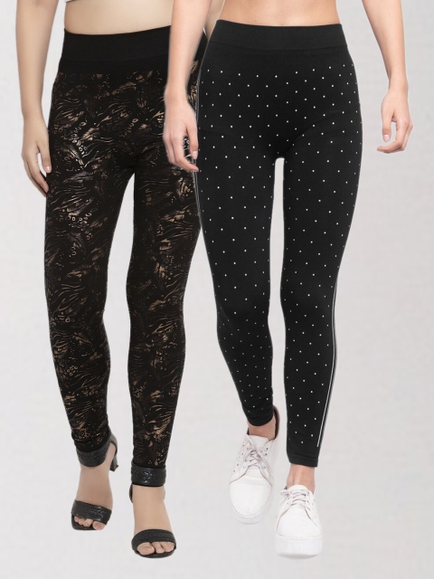 

KLOTTHE Women Set of 2 Multi Printed Skinny Fit Jeggings