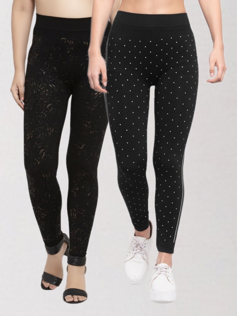 

KLOTTHE Women Black Pack of 2 Printed Skinny Fit Jeggings