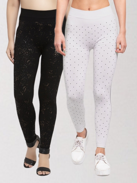 

KLOTTHE Women Pack Of 2 Black & White Printed Skinny Fit Jeggings