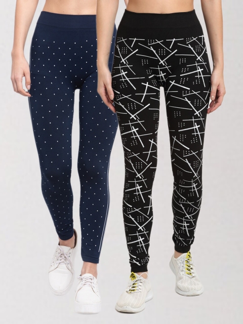 

KLOTTHE Women Set of 2 Multicolored Printed Skinny Fit Jeggings, Multi