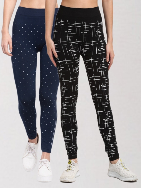 

KLOTTHE Women Set of 2 Blue & Black Printed Skinny Fit Jeggings