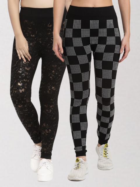 

Klotthe Women Set of 2 Printed Skinny Fit Jeggings, Multi