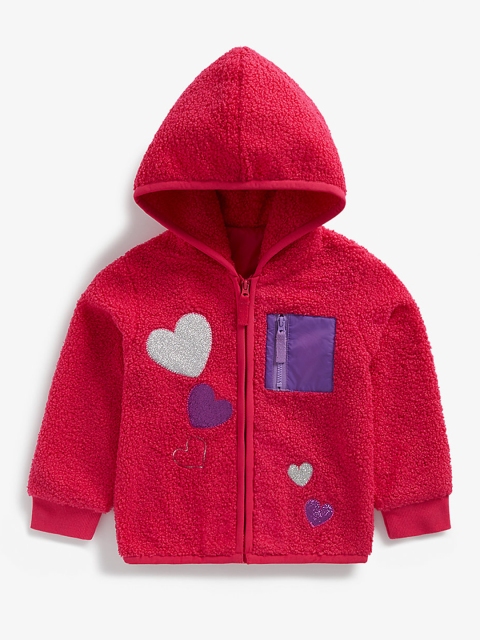

mothercare Girls Red Glittery Heart Patchwork Hooded Sweatshirt