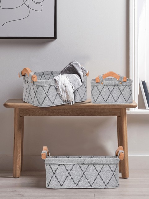 

Clasiko Set Of 3 Grey & Black Handcrafted Jute Storage Box