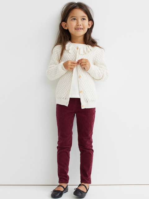 

H&M Girls Red Solid Corduroy Treggings