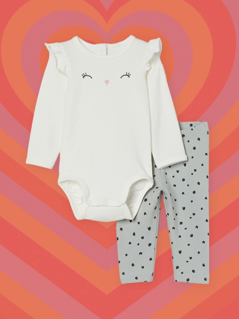

H&M Girls White & Green 2-Piece Cotton Set