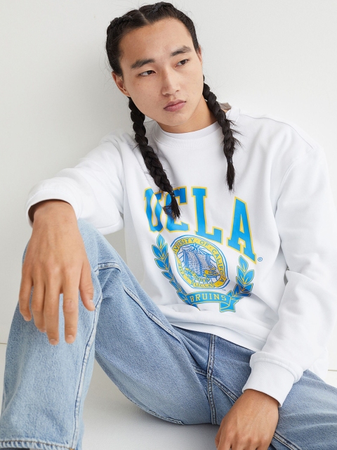 

H&M Men White Printed Sweatshirt