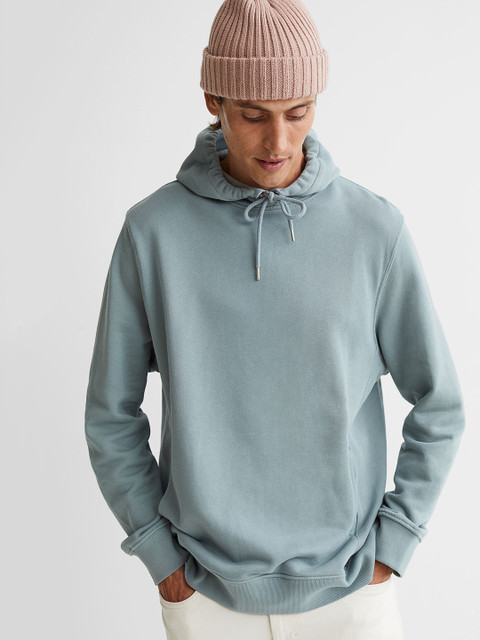 

H&M Men Turquoise Blue Solid Hooded Top Regular Fit