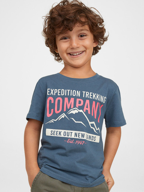 

H&M Boys Blue & White Pure Cotton Printed T-shirt