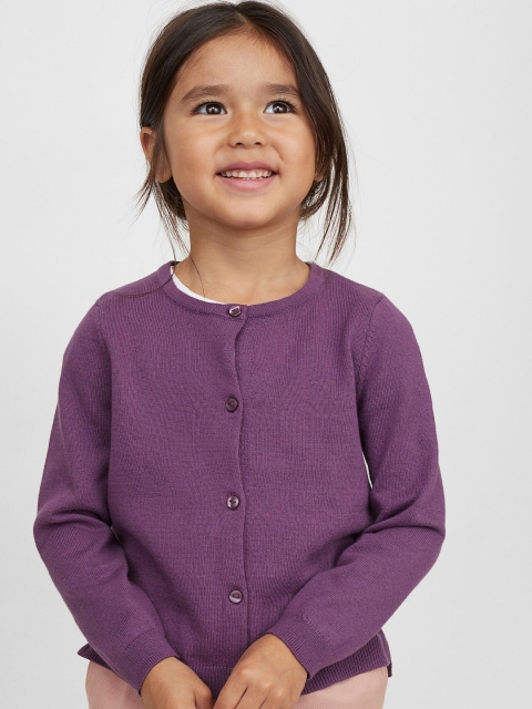 

H&M Girls Purple Solid Fine-Knit Cotton Cardigan
