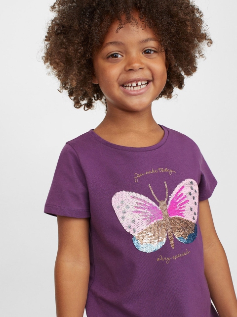 

H&M Girls Purple & Pink Sequinned Interactive-Motif Top