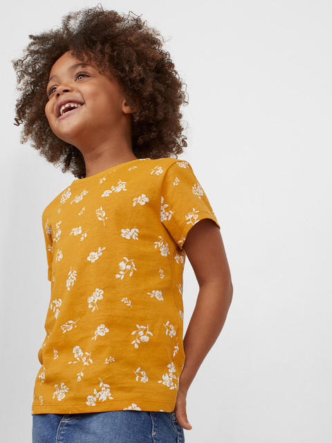 

H&M Girls Yellow Printed Jersey Top